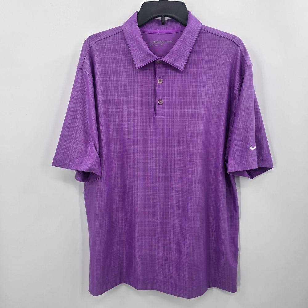 Nike Golf Dri-FIT Polo Mens Large Purple Textured Short Sleeve Golf
